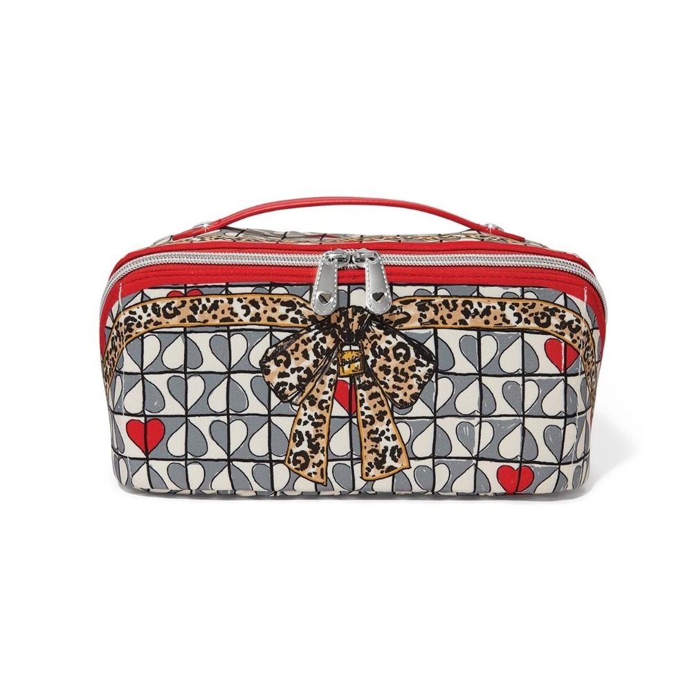 Brighton Wild Love Cosmetic Bag Train Case Red Handle Heart Print Leopard‎